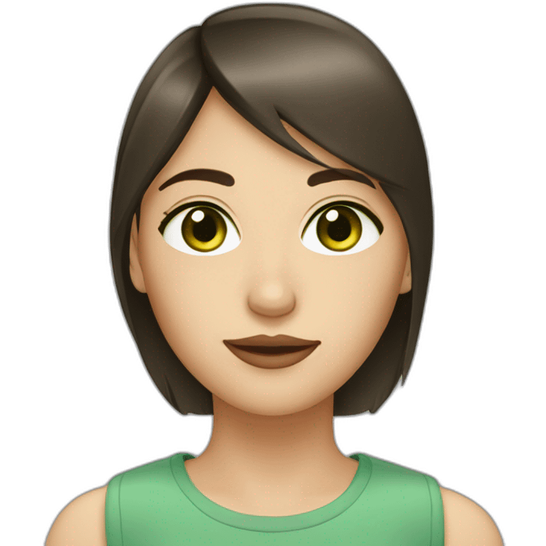 cocasian young adult woman with dark straight brown hair and olive green eyes emoji