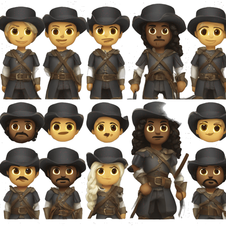 10 musketeers driving a semi, no weapons, racial mix, male & female emoji