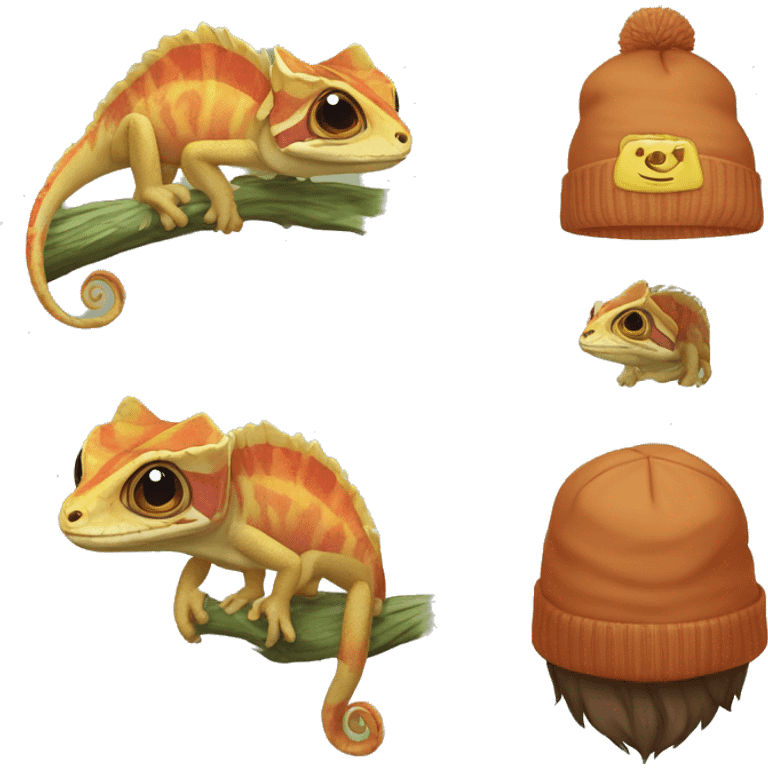 camaleon con cara de humano abrigo gorro emoji