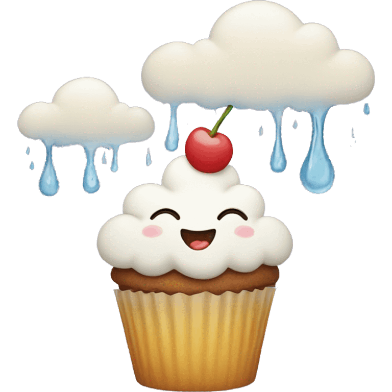 Happy cupcake with a rainy cloud on top  emoji