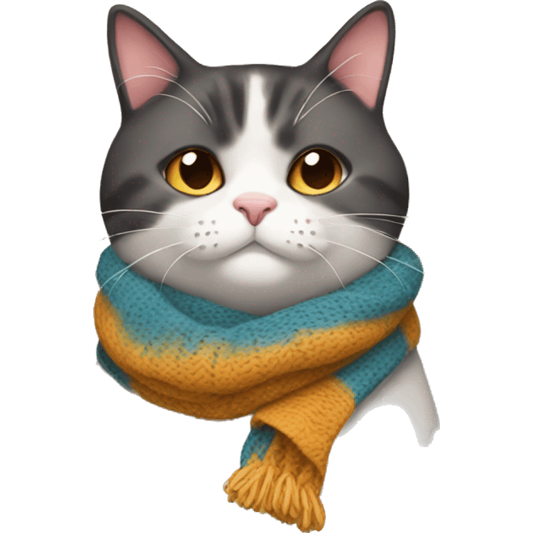 Fat Calico cat wearing a knit scarf emoji