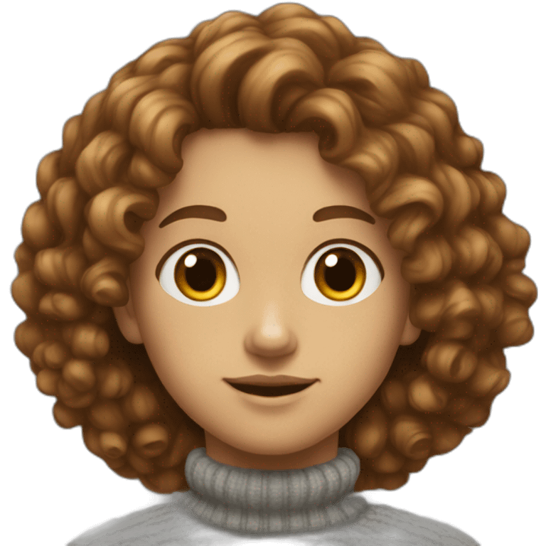 A white student with brown curly hair, turtleneck sweater emoji