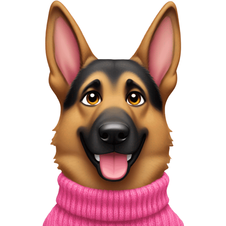 German shepherd with silly face wearing pink sweater emoji