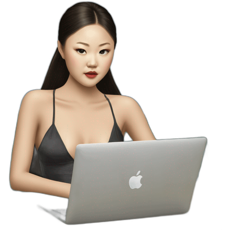 Black hair devon aoki with macbook emoji