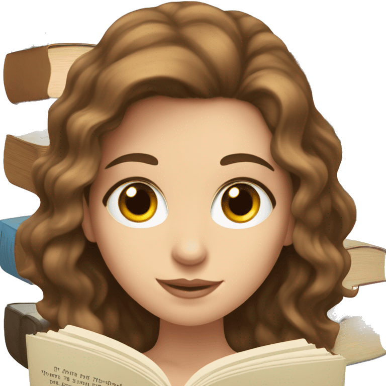 white girl with hazel eyes and brown wavy hair reading a book emoji