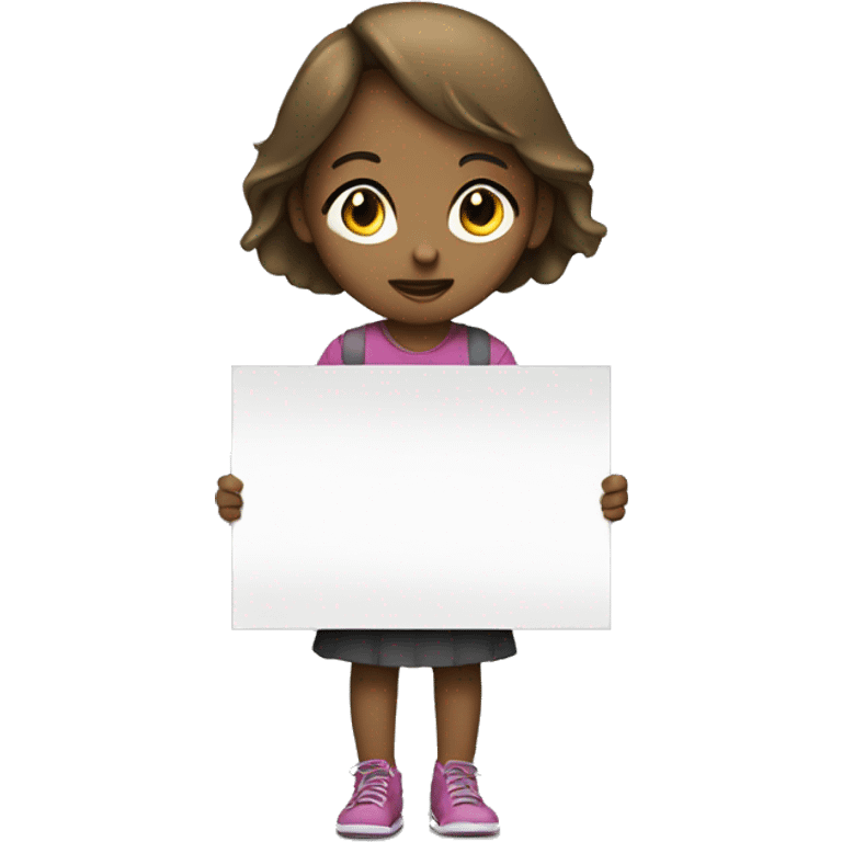 A girl holding placard with "why" written on it emoji