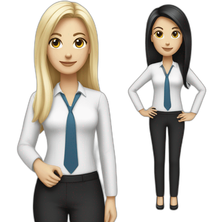 Two business girls, white, one tall girl with short black hair, one smaller girl with long dark blond hair emoji