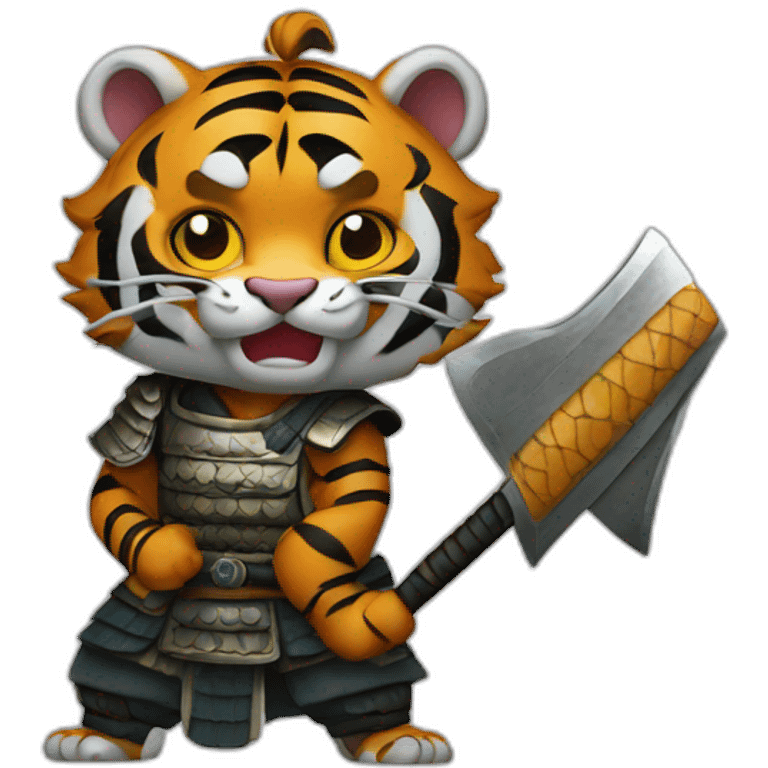 Tiger samurai holding axe emoji