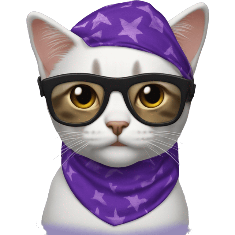 a cat wearing the iconic macho man rand savage purple bandana and goggles emoji