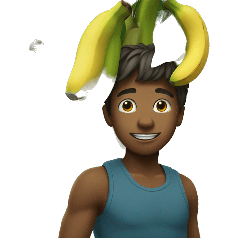  boy with bananas, hanging in a banana tree emoji