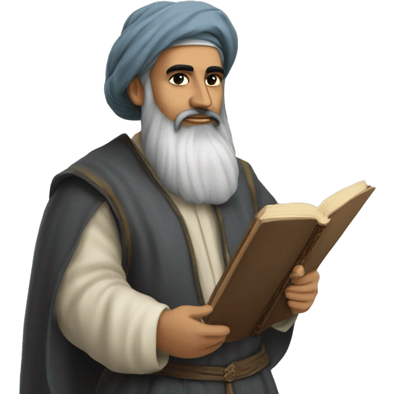 Nizami Ganjavi persian medieval author with a book in hands and black beard emoji