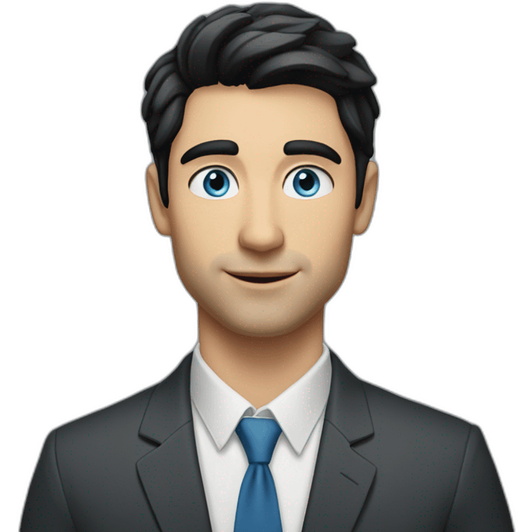 man, blue eyes, 30 year old, caucasian, black hair, blazer, t-shirt, good looking emoji