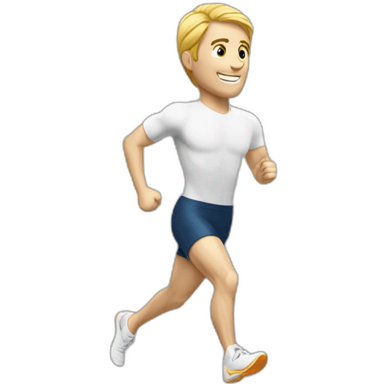 White man Runner, with mid long white air dressed with sport suit talking to the people emoji