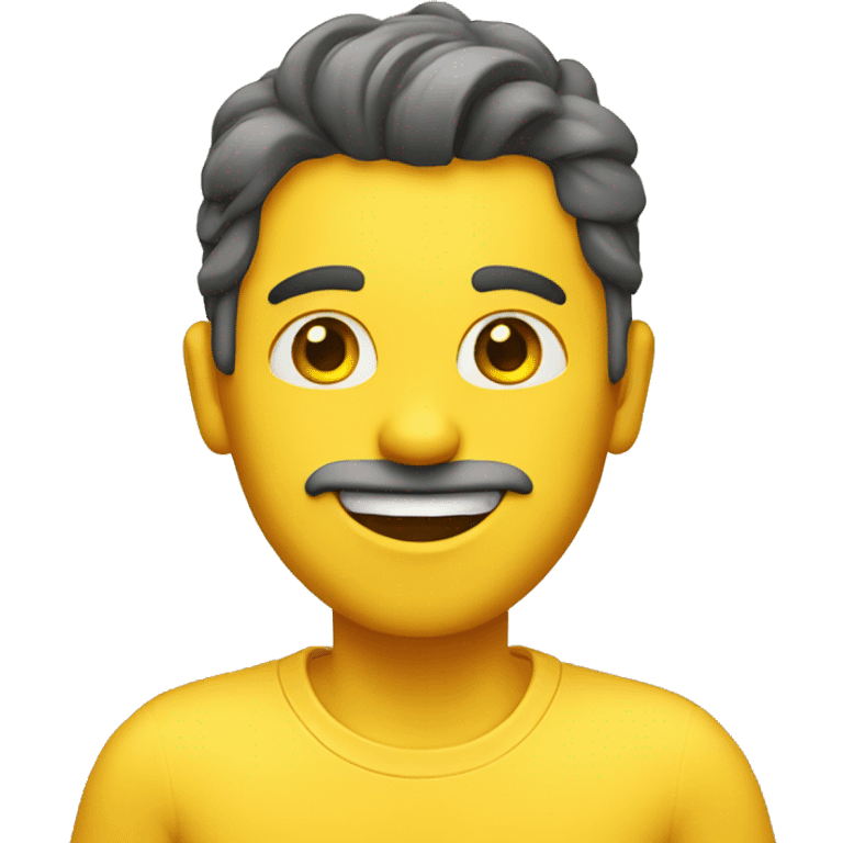 A guy with yellow skin, dark eyes and short waving and saying hi emoji