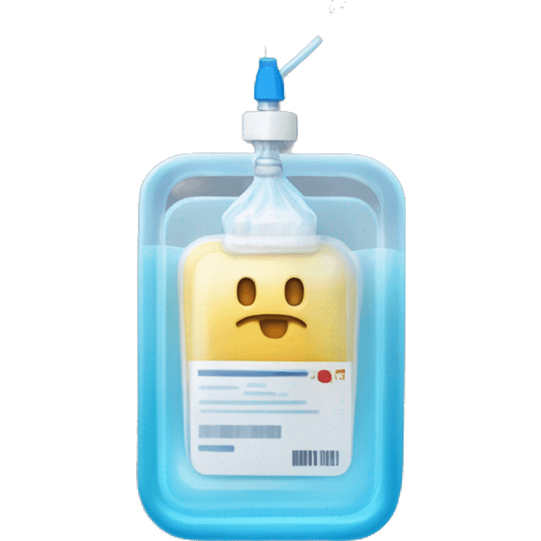 Rectangular transparent plastic iv bag filled with 500ml of fluid hanging on an iv pole in an intensive care unit  emoji