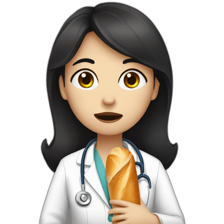 doctor girl with dark hair crying tears eating french baguette emoji