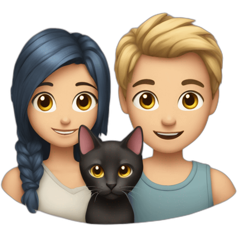 girls and boy with their two shpynx cats emoji