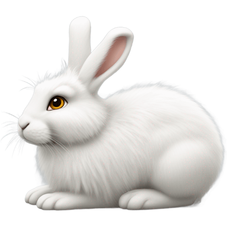 white hare very fluffy with no feet laying down, side view emoji