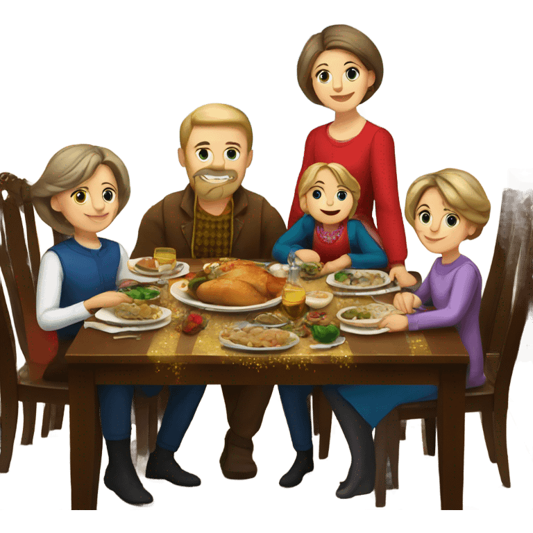 Russian family sitting at the New Year's table emoji