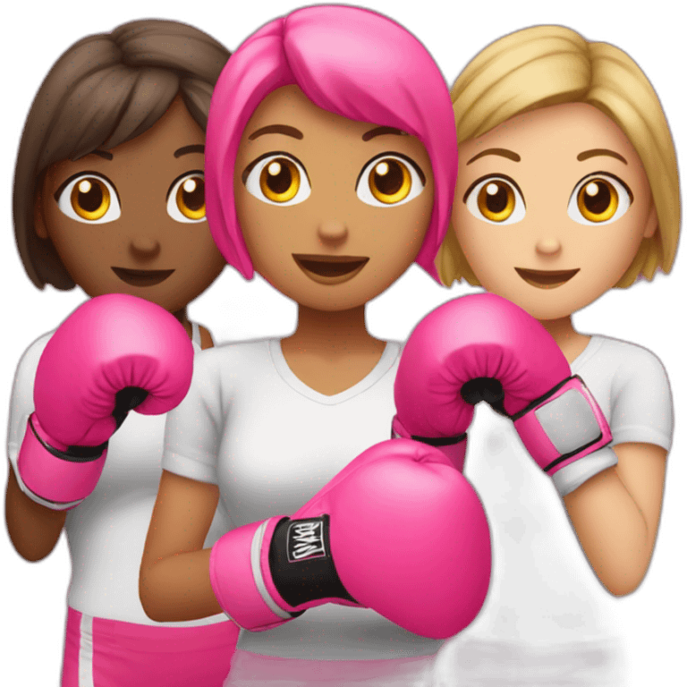 three girls with boxing gloves in pink  emoji