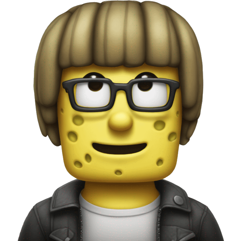 spongebob with a bob haircut black like an emoji very sharp, apple iOS style,  emoji