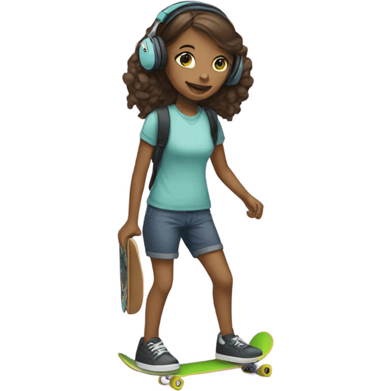 Girl with skateboard and headphones emoji