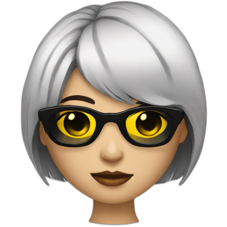 girl with black bob hair with rave sunglasses and a cigarette emoji