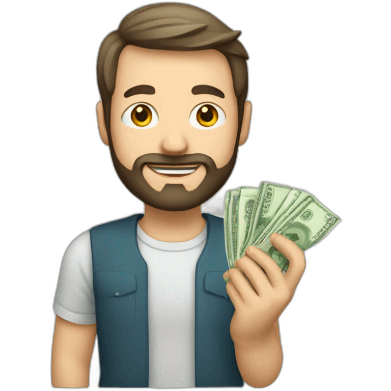 caucasian male with small beard and holding money emoji