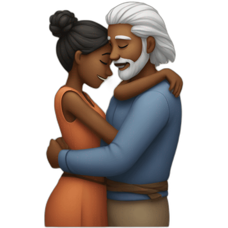 Black girl hugging an old bearded indian  emoji