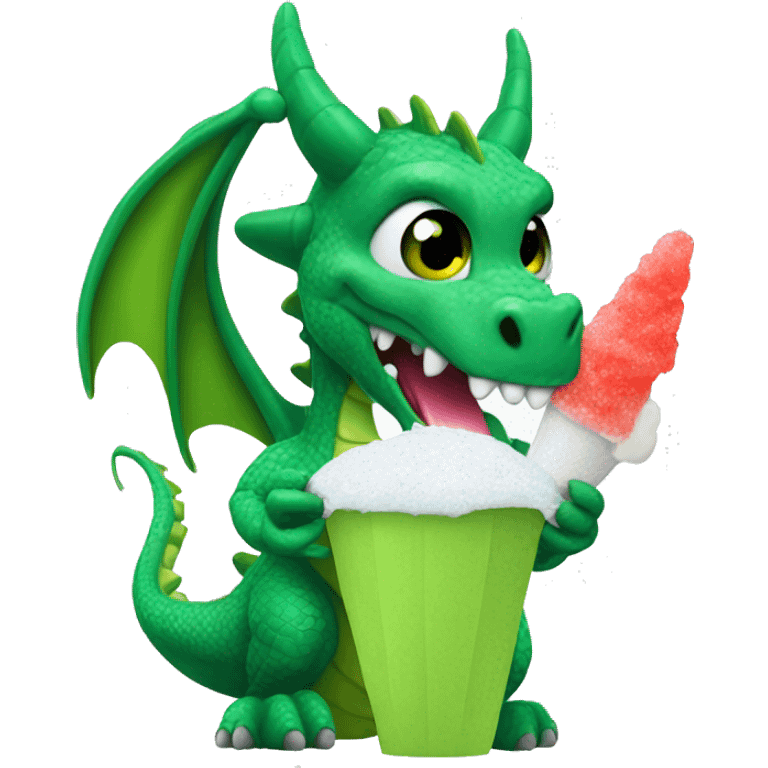 Green Dragon eating sno cone  emoji