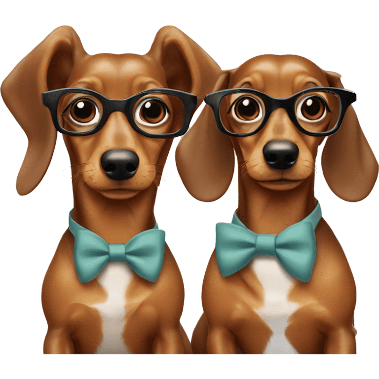 Two girl dachshunds in suits with glasses and bows emoji