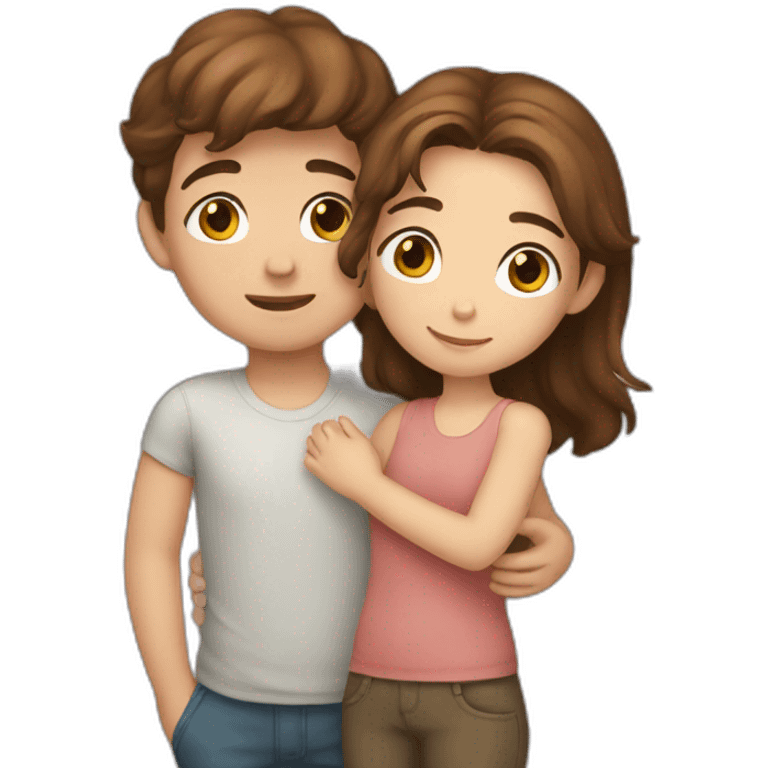 Girl with brown hair and boy with brown hair cuddling emoji