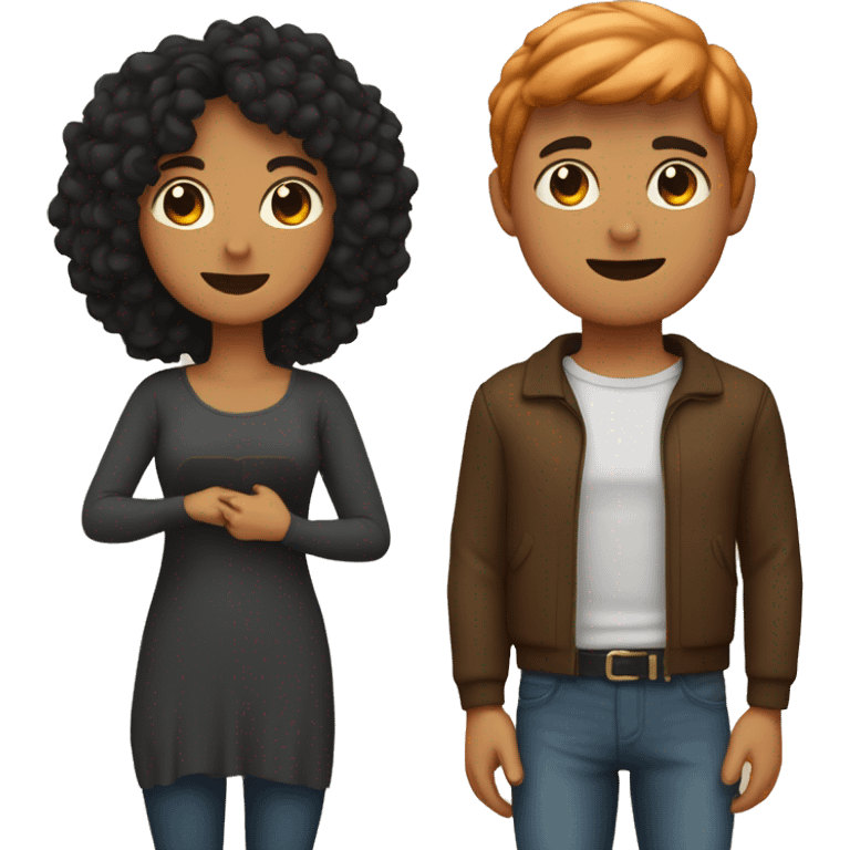 Lovers. A girl with a black square and guy with brown hair. Above them is a peach emoji