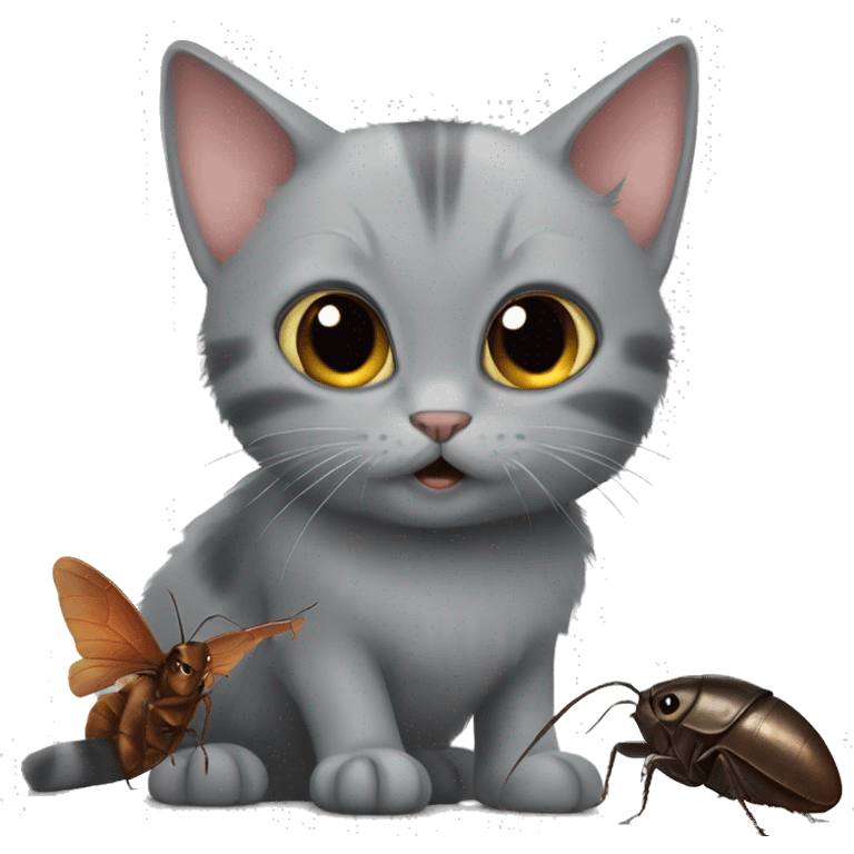 grey kitten and cockroach friends emoji