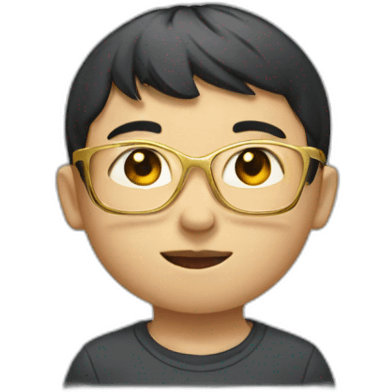 Chinese boy. Middle part and golden glasses emoji