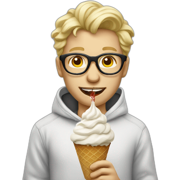 Blonde Man glasses hoodie eats ice cream emoji