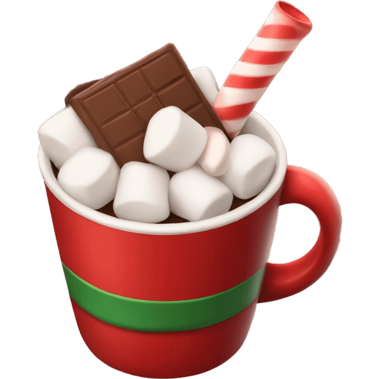 christmas red colour cup with chocolate and marshmallows emoji