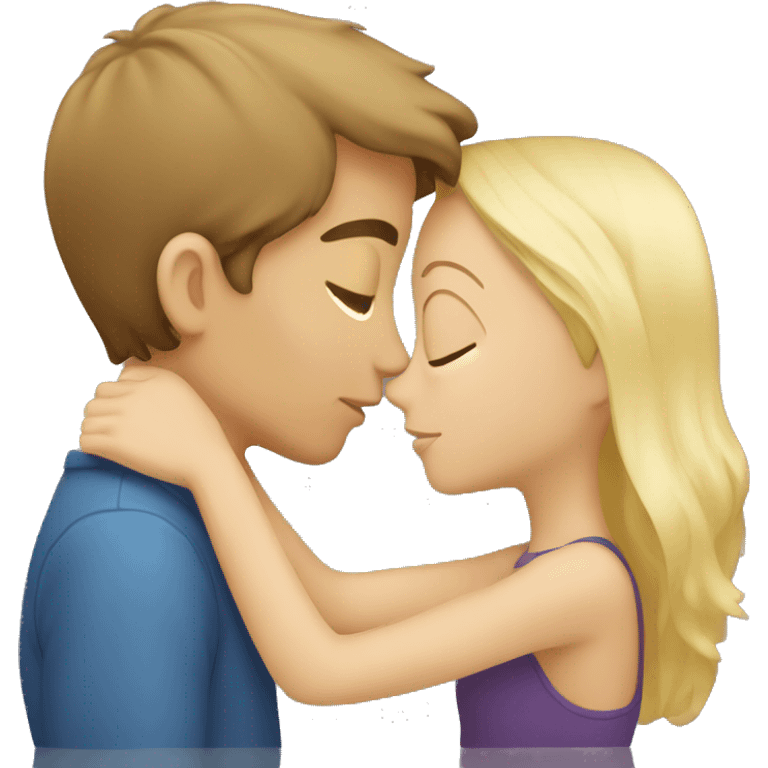 A Boy with brown hair kissing a girl with blonde hair emoji