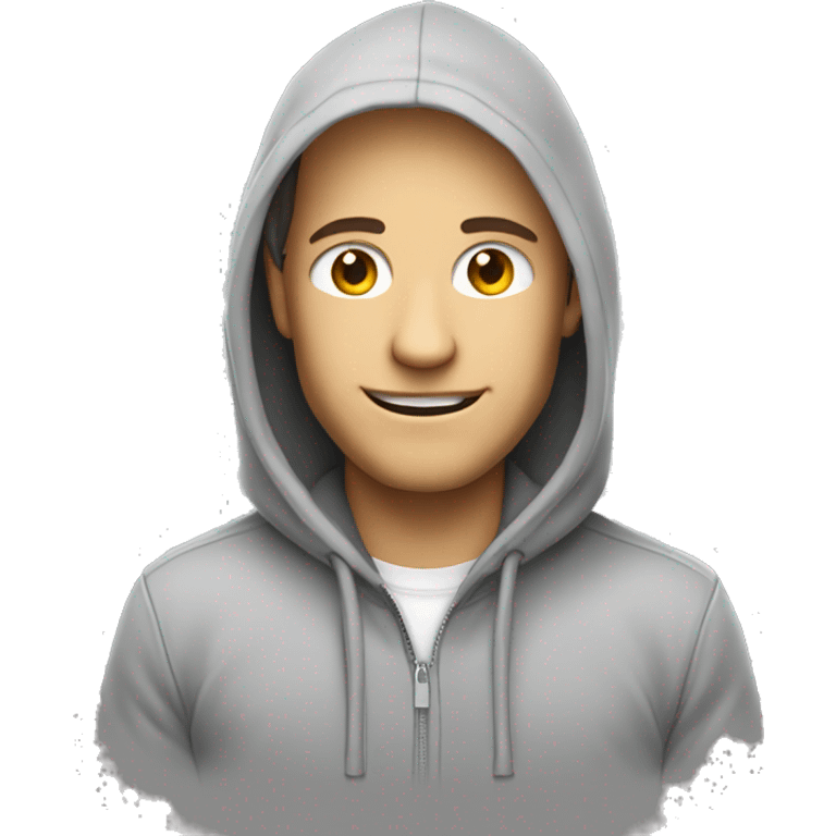 white hacker in a gray hoodie smiles slyly emoji