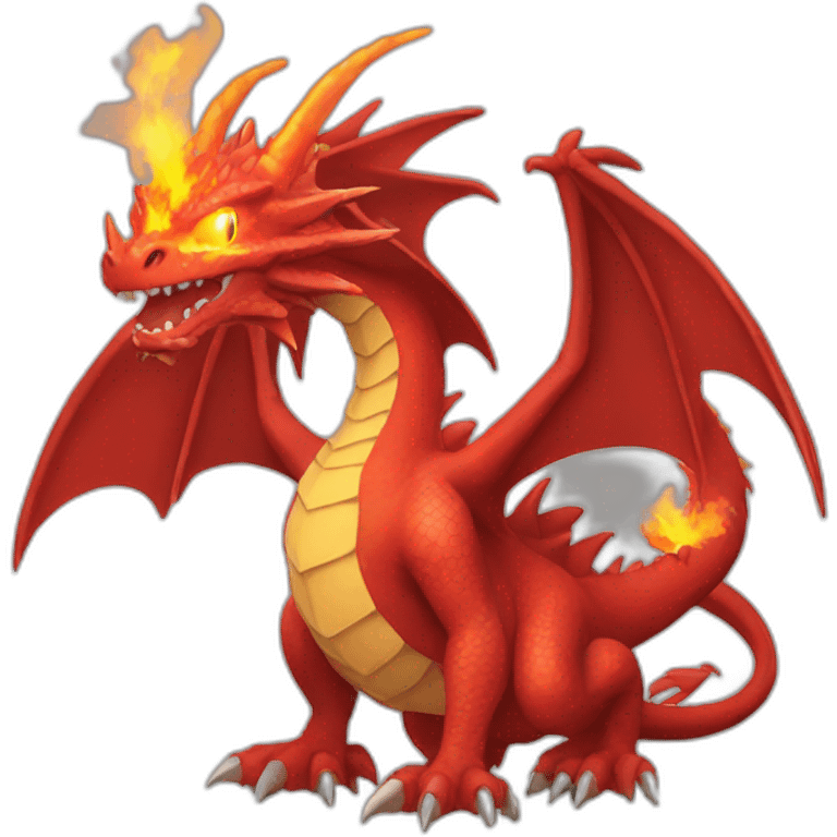 huge red Dragon Pokemon with fire four legs two arms emoji