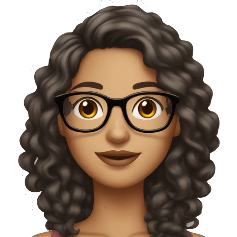 girl, big nose, long curly black hair, earrings, dark brown eyes, tan skin, freckles, glasses, glamour emoji