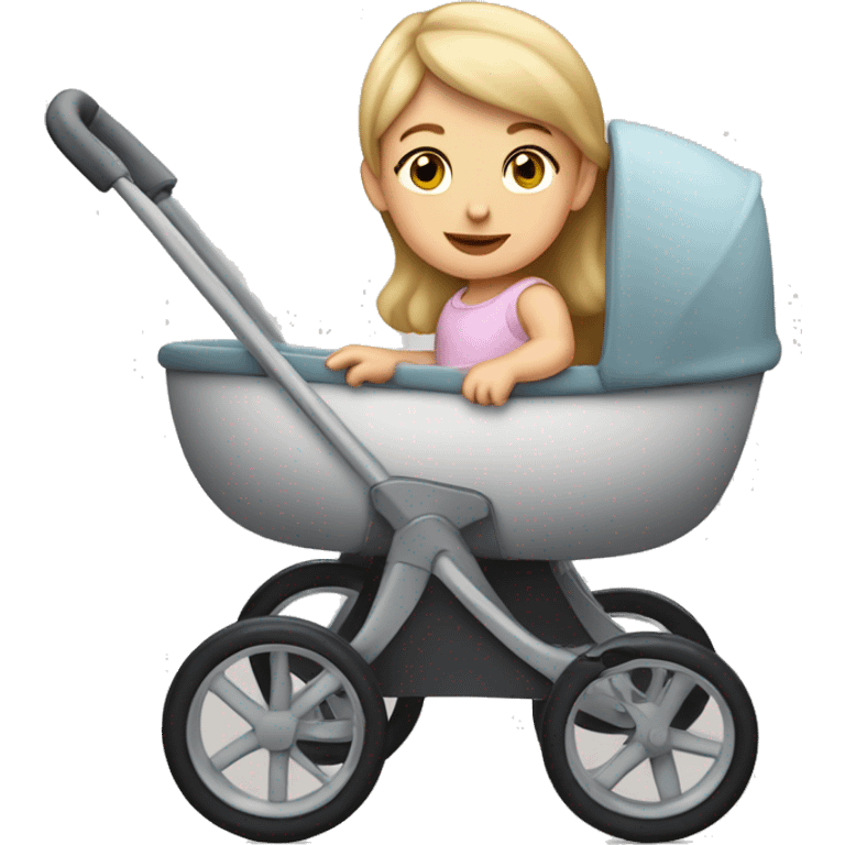 A one-year-old white girl riding in a stroller. emoji