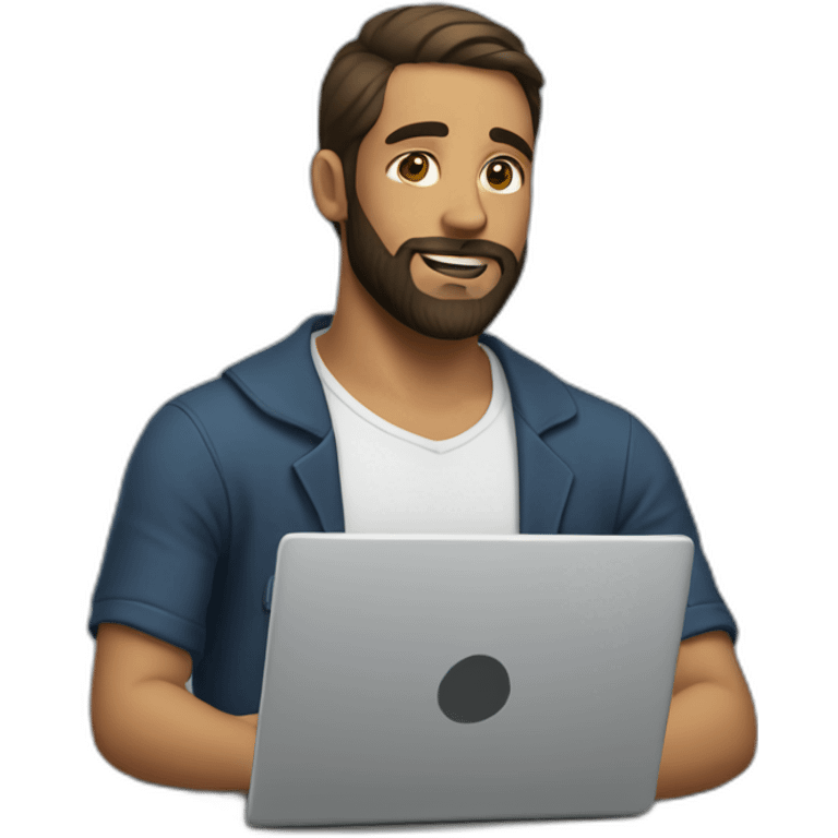 a man with a bun and beard at a laptop emoji