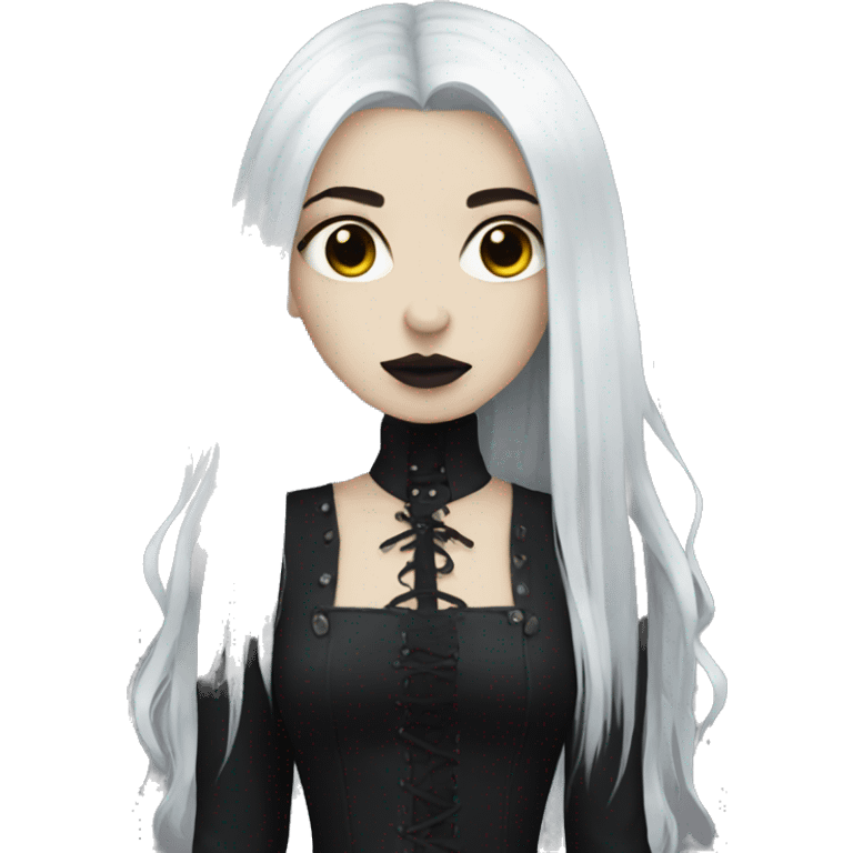 goth girl pale, black long hair emoji