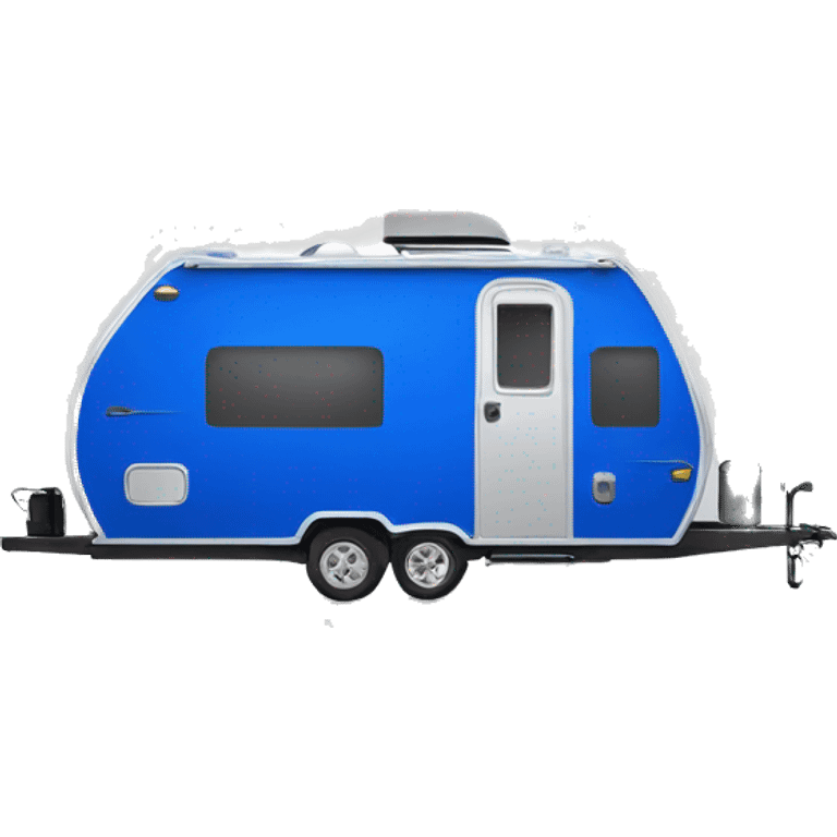 Realistic cobalt blue camping travel trailer isolated.  emoji