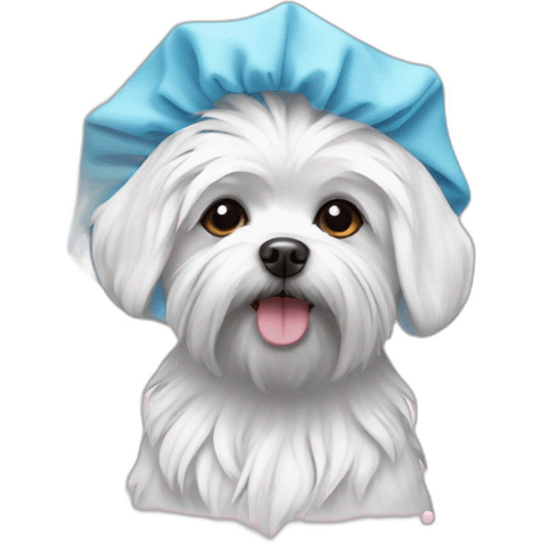 Maltese dog in shower cap emoji