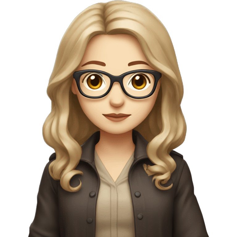 Chibi librarian witch with shoulder-length 
 light brown hair and glasses emoji