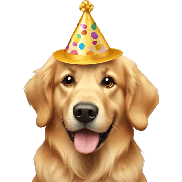 golden retriever wearing party hat emoji