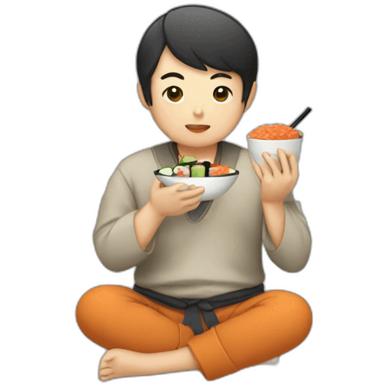 Asian eating sushi and drinking boba emoji