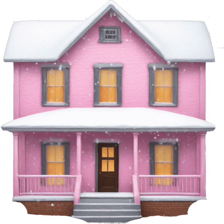 Pink house covered in snow with front porch emoji